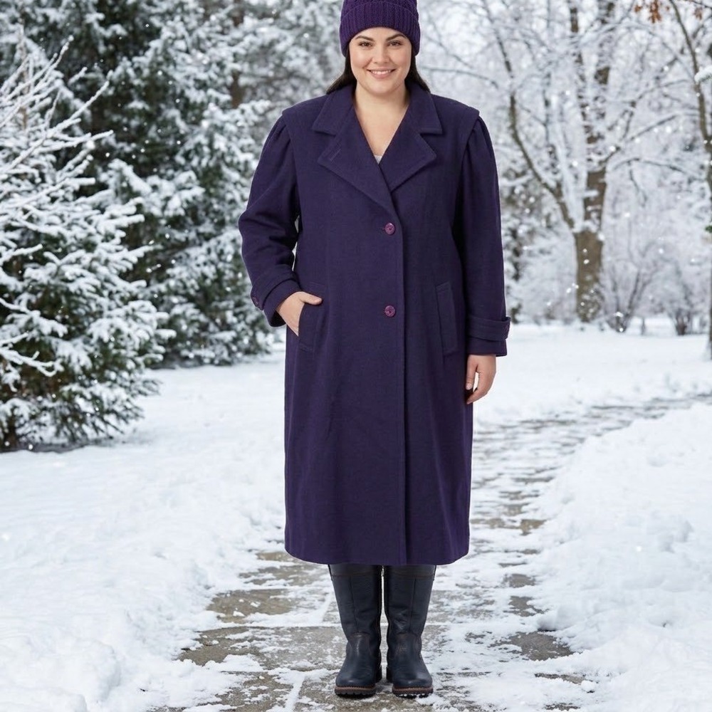 Luba Paris Overcoat Womens XL Purple 100% Wool Coat Union Made Canada VTG Goth